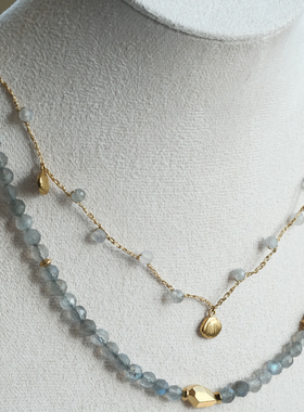 2026新款灰月光拉长石新款金丝钩针叠戴款颈链项链毛衣链吊坠款