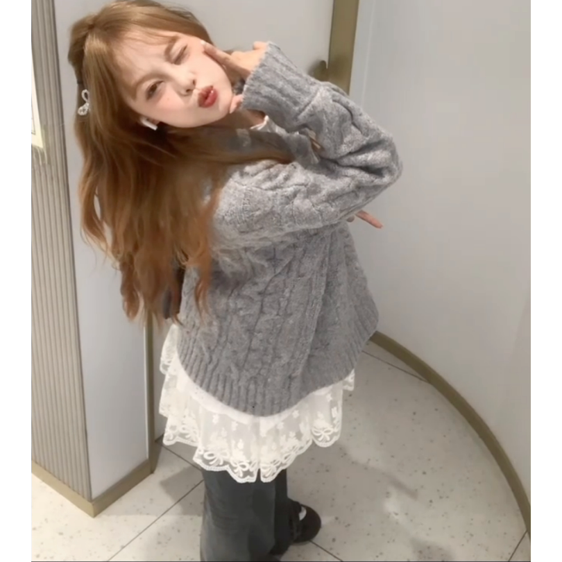 韩系早秋chic套装新款韩系慵懒休闲好看针织毛衣吊带裙小众套装女 - 图0