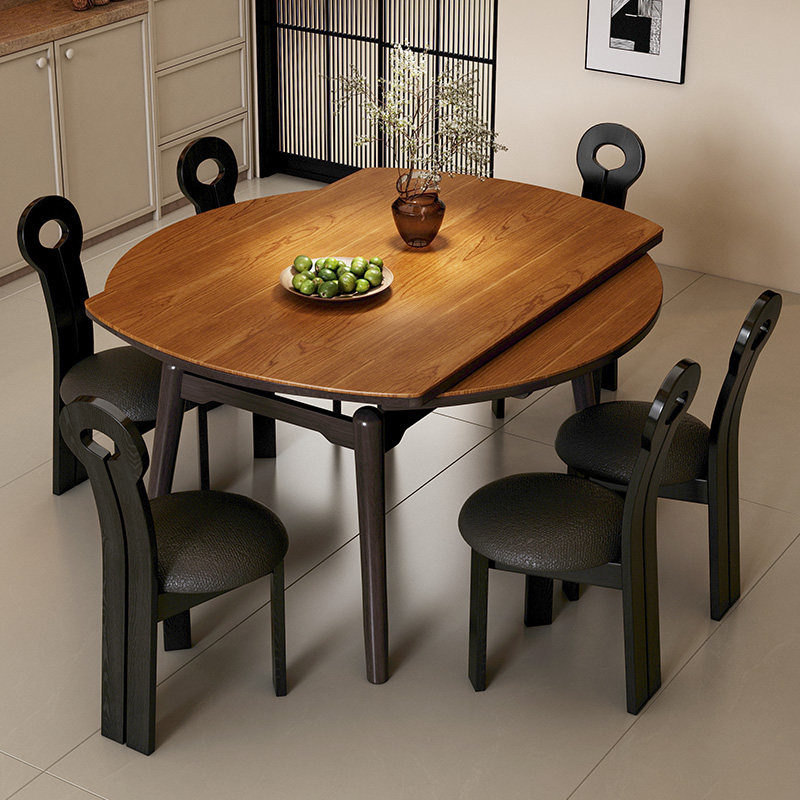 highcook岩板餐桌椅组合复古风小户型家用可伸缩可变圆桌实木饭桌,淘宝优惠券,粉丝福利购,淘宝优惠卷