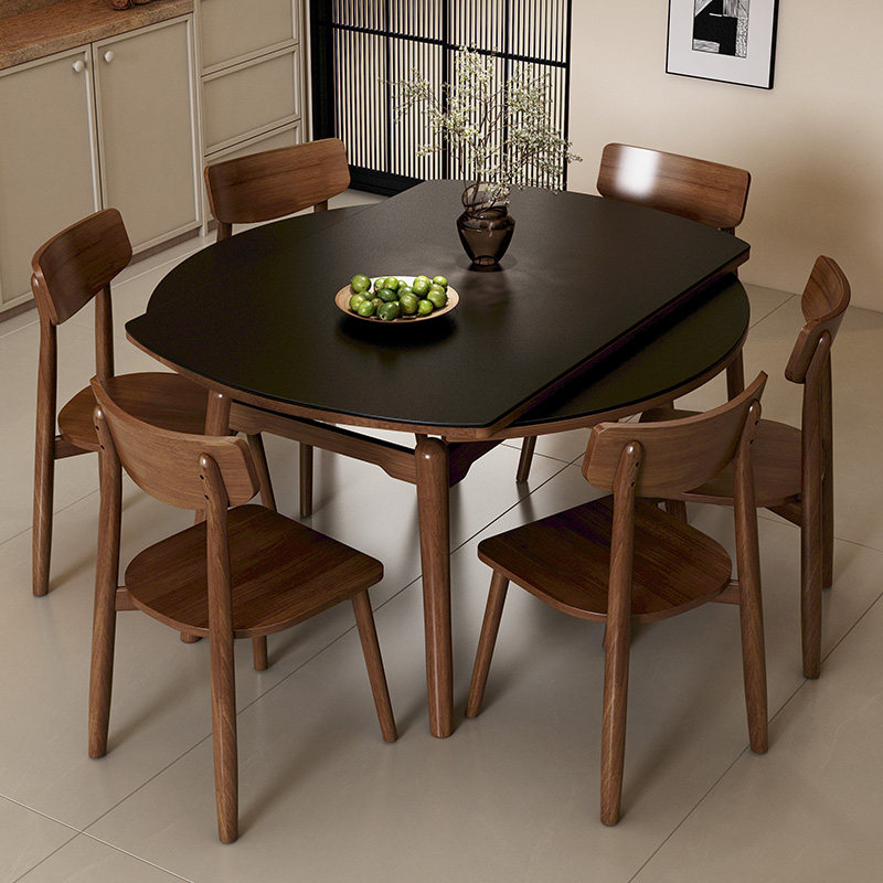highcook岩板餐桌椅组合复古风小户型家用可伸缩可变圆桌实木饭桌,淘宝优惠券,粉丝福利购,淘宝优惠卷
