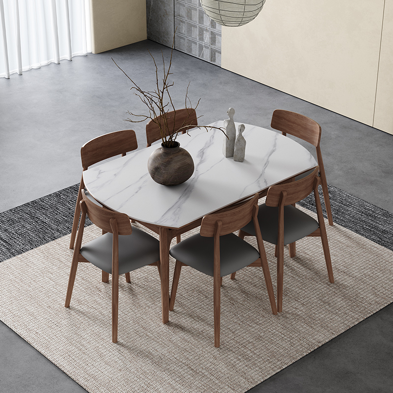 岩板伸缩餐桌圆形家用小户型哑光橡木意式轻奢方圆两用实木餐桌-图2