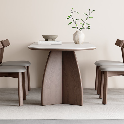 奥古斯特玛奇朵半圆岩板餐桌意式极简家用2025新款长方形实木餐桌 - 图1