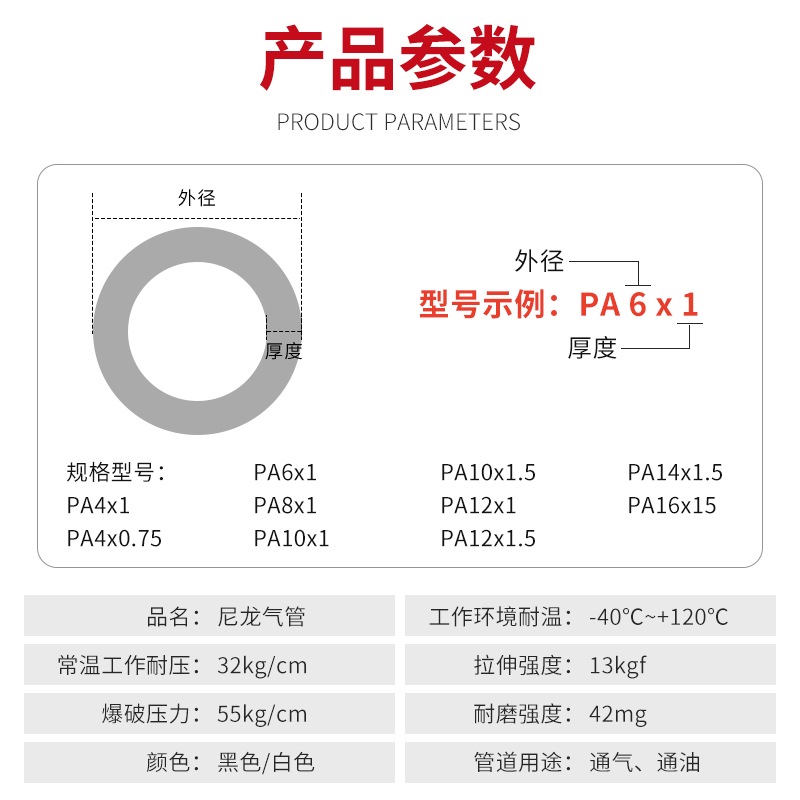 PA11-6尼龙管8×1mm耐高温高压酸碱腐蚀10厘空压机压缩防爆硬气管-图1