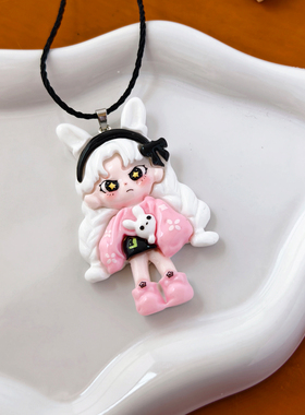 兔儿娃娃适合夏天戴的项链女士甜酷辣妹风装饰长款亚文化编织绳