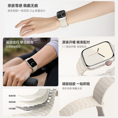 iserisewatch适用苹果手表S12磁吸硅胶表带iwatchs11手表带applewatch10运动腕带Ultra女SE高级S87夏季男创意 - 图3
