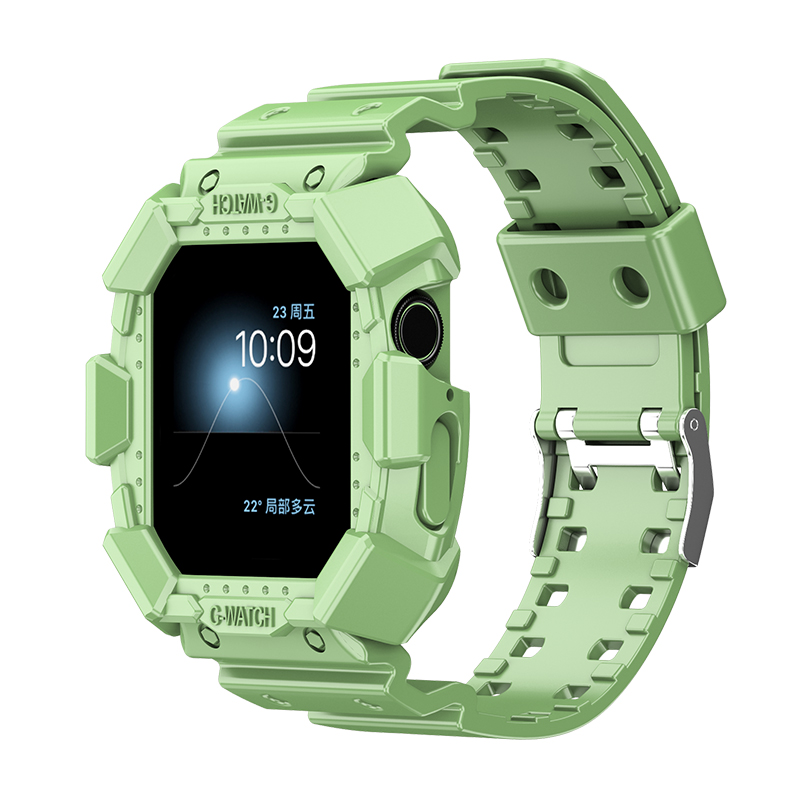 iserisewatch适用apple watchs7苹果手表s8表带iwatchs9冰川硅胶透明保护壳一体41/45mm夏天运动表带男女透气-图0