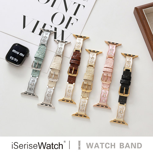 iserisewatch适用applewatch11表带苹果手表s10金属女款iwatchs9鳄鱼纹皮质SE夏季新款41mm高级ultra镶钻s6/7 - 图3