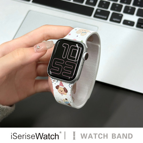 iserisewatch适用apple watch11表带苹果手表s10卡通皮纹磁吸硅胶iwatchs9夏日透气SE 41mm女款ultra可爱s6/7 - 图1