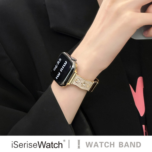 iserisewatch适用applewatch11表带苹果手表s10金属女款iwatchs9鳄鱼纹皮质SE夏季新款41mm高级ultra镶钻s6/7 - 图0