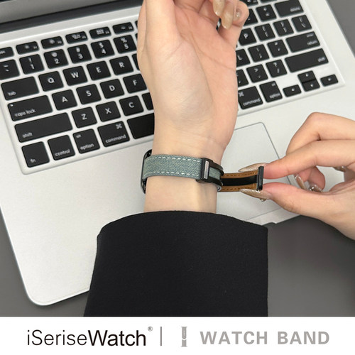 iserisewatch适用applewatch11表带iwatch9/7苹果手表10代皮质se/6牛仔布磁吸细款41/45mm小众女创意高级夏天 - 图3
