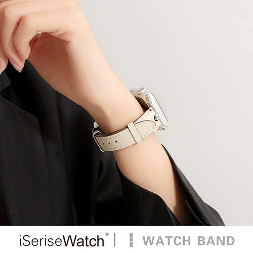 iserisewatch适用于iwatch11高级感 苹果手表s10 applewatch s9表带新款s8/6/ultra3夏真皮小众女款创意腕带 - 图2