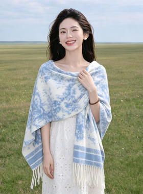水墨画民族风旅游外搭防晒披肩女