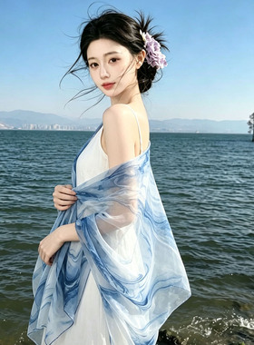 新款水彩印花防晒披肩女旅游出片