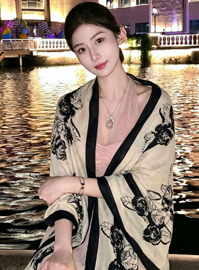 新中式名媛风印花披肩高级感围巾