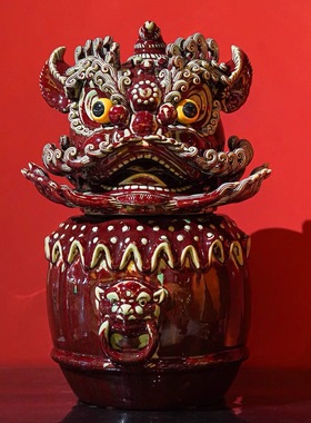 陶瓷工艺品摆件创意醒狮狮头罐创意工坊艺术非遗文化