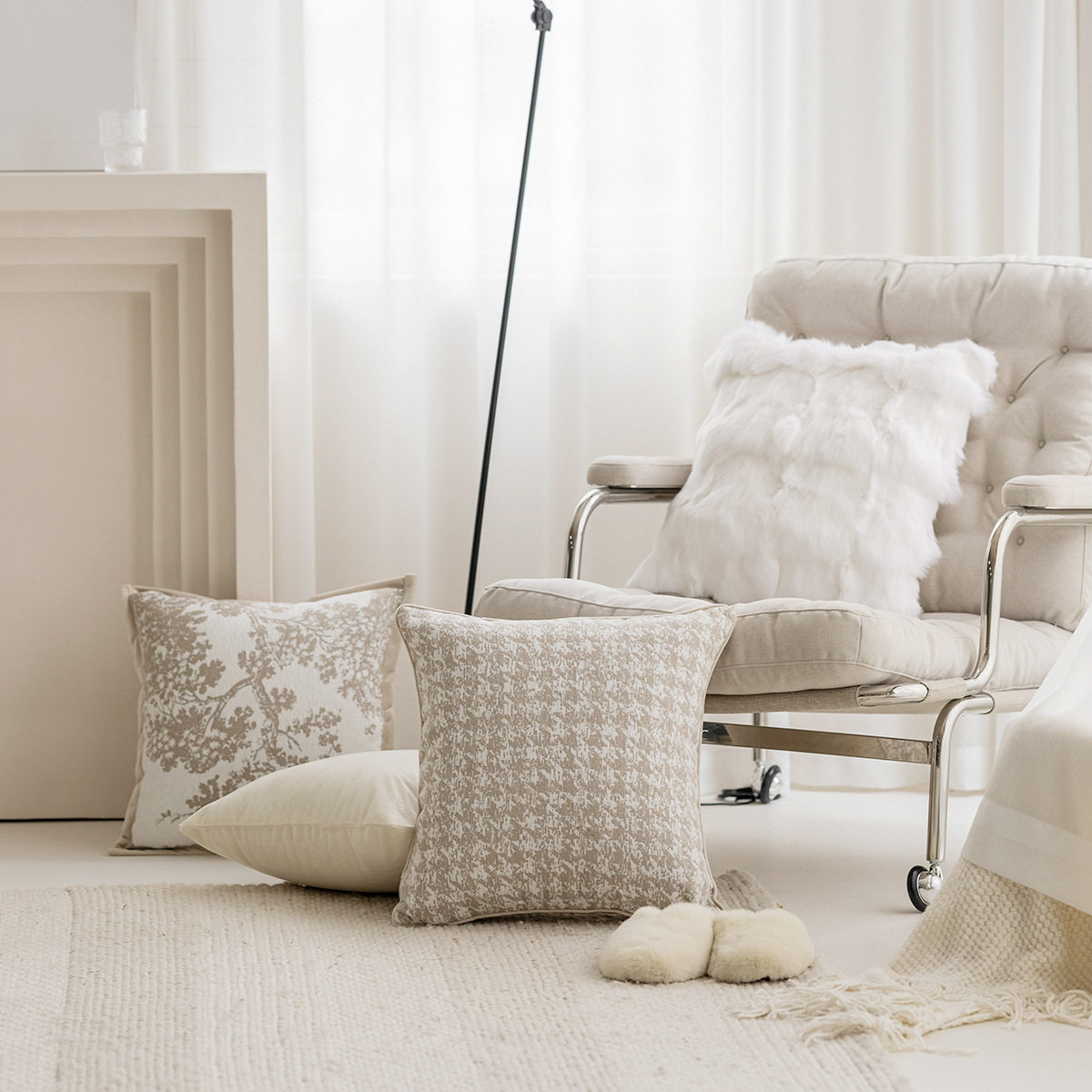 奶油色沙发靠ins北欧客厅样板间腰枕新中式床上靠背千鸟格抱枕套,淘宝优惠券,粉丝福利购,淘宝优惠卷