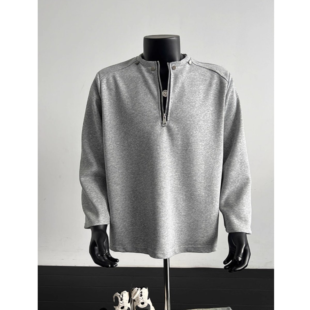 美式高街半拉链卫衣男秋冬加绒加厚小众设计金属铆钉百搭长袖t恤,淘宝优惠券,粉丝福利购,淘宝优惠卷