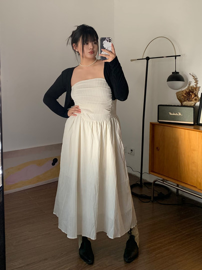 FishCake大码微胖辣妹黑色抹胸连衣裙女伴娘生日长款气质年会裙子