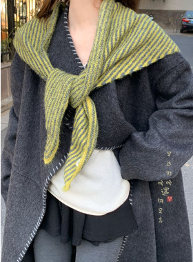 100%羊毛条纹针织两用披肩围巾