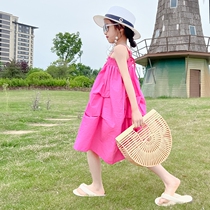 Barra Barra Han Van Girls hanging band dress Skirt Shoulder summer skirt Childrens dress Dress CUHK Girl Pure Cotton Female R