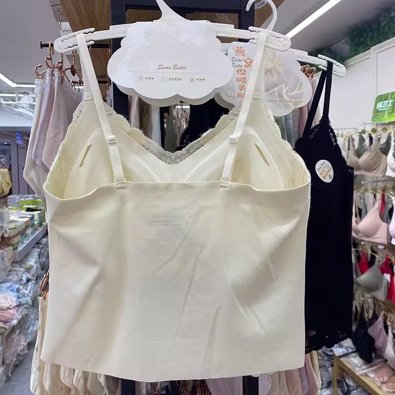 欧货秋冬保暖羊毛绒背心女文胸一体纯欲蕾丝V领修身润肤打底上衣,淘宝优惠券,粉丝福利购,淘宝优惠卷