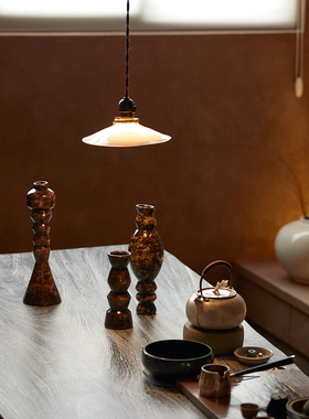 野作中古侘寂黑陶瓷花器禅意摆件