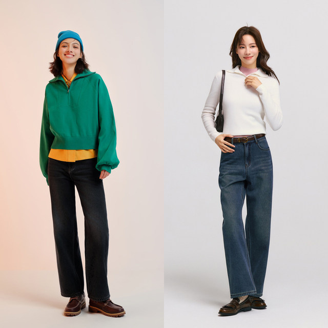 Semir simple distressed plus velvet wide leg jeans for women