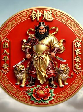 门神钟馗看家护院贴纸壁画吉祥平安自粘墙贴爆款家宅安宁风水门贴