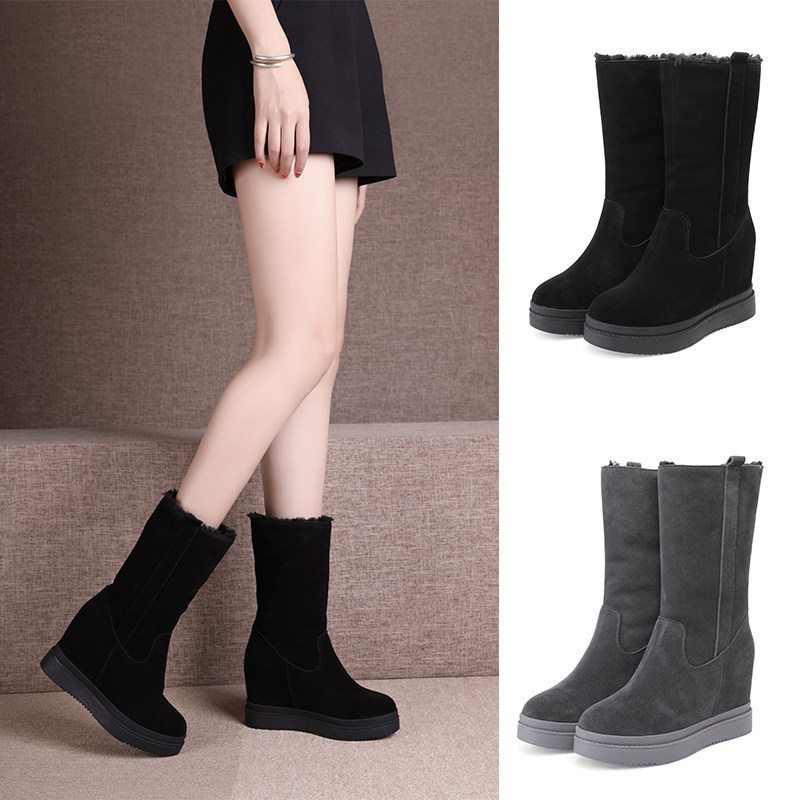 2025秋冬季新款内增高女鞋10cm坡跟厚底单靴真皮休闲小个子中筒靴,淘宝优惠券,粉丝福利购,淘宝优惠卷