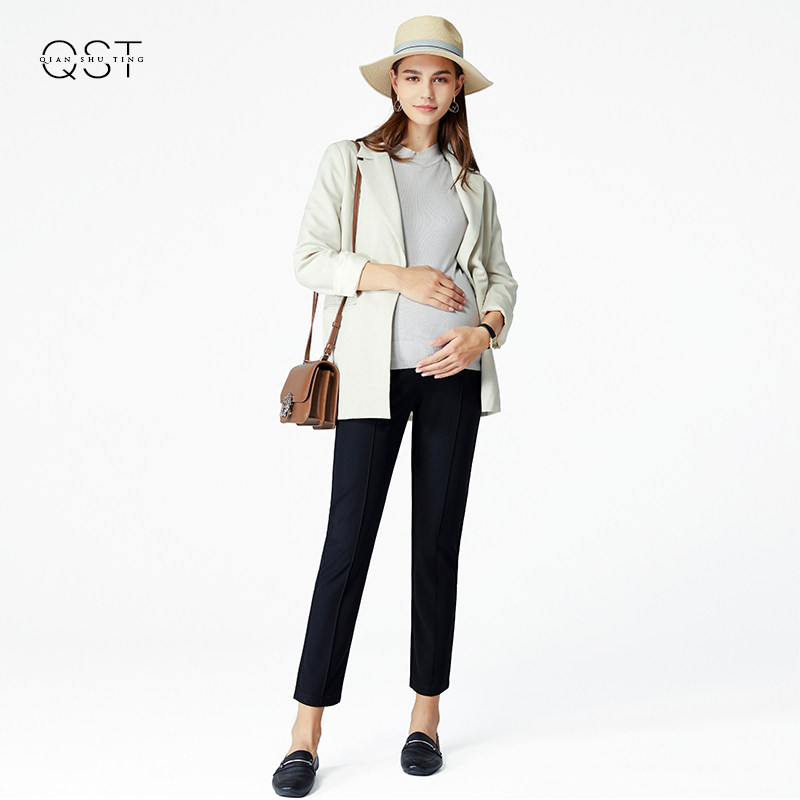 夏季外穿黑色西装裤九分孕妇裤子 仟淑婷孕妇打底裤