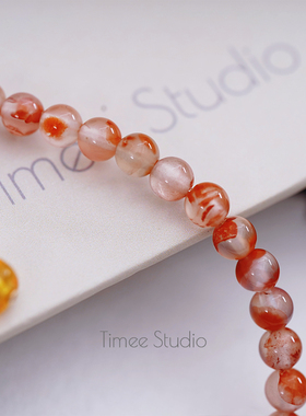 Timee恬觅 金鱼花火 天然冰飘南红淡水珍珠蜜蜡14K美包手链本命年