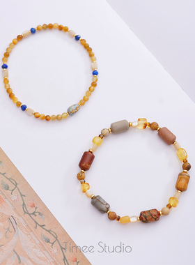 Timee恬觅 故山秋晚 天然琥珀毕加索石图画石弹力绳手串秋天新款