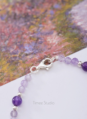 Timee恬觅 胧月 天然紫水晶切面淡水珍珠S925银手链手串礼物送人