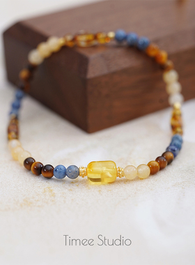 Timee恬觅 闻雁 天然黄玉蓝石虎眼捷克珠弹力绳手串手链