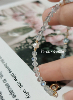 Timee 屿岸星辰 高品质超闪切面灰月光珍珠原创冷淡风手链小众