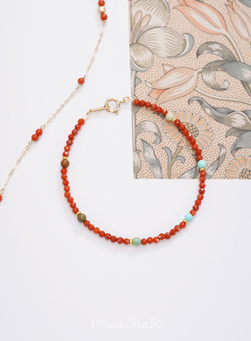 Timee恬觅 锦年 天然切面南红绿松手链手串礼物送人百搭显白