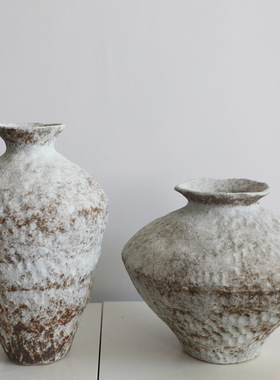 侘寂风陶瓷花瓶粗陶瓶插花复古怀旧手工民宿酒店禅意摆件