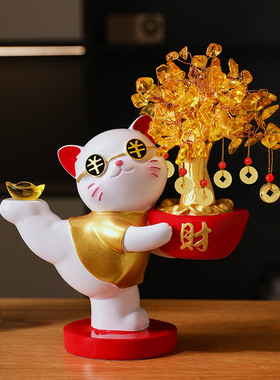 招财猫水晶发财树摆件玄关装饰品开业送礼高档新房乔迁新居礼品