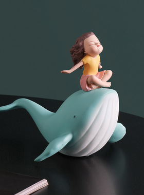 北欧可爱鲸鱼女孩小摆件卡通客厅桌面房间家居装饰品创意礼物