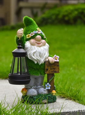 植绒精灵太阳能园林夜灯美式摆件别墅布置户外花园树脂工艺品