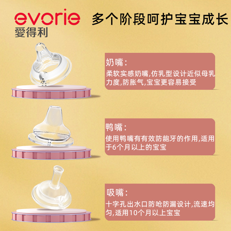 evorie爱得利奶嘴重力球贝亲奶瓶配件鸭嘴直饮吸管宽口径通用手柄