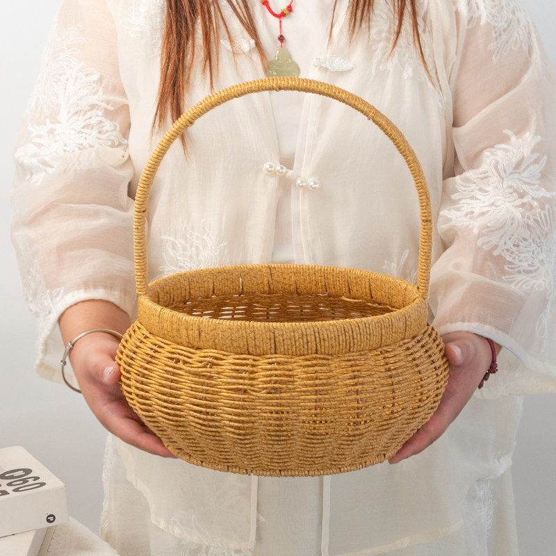 仿藤编中式喜篮买菜篮子水果提篮野餐篮加固鸡蛋筐零食收纳,淘宝优惠券,粉丝福利购,淘宝优惠卷