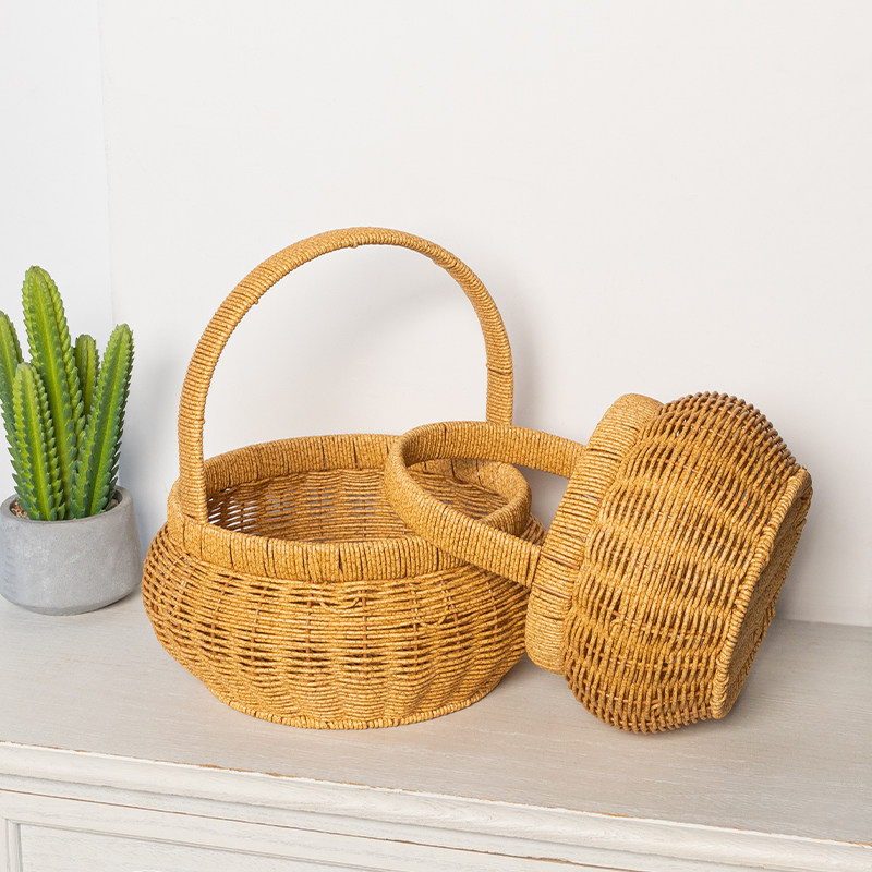 仿藤编中式喜篮买菜篮子水果提篮野餐篮加固鸡蛋筐零食收纳,淘宝优惠券,粉丝福利购,淘宝优惠卷