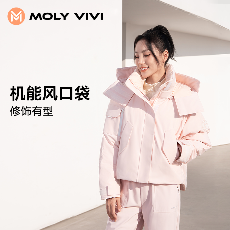 MOLYVIVI加厚羽绒服女白鸭绒秋冬新款工装风可拆卸帽短款保暖外套-图2