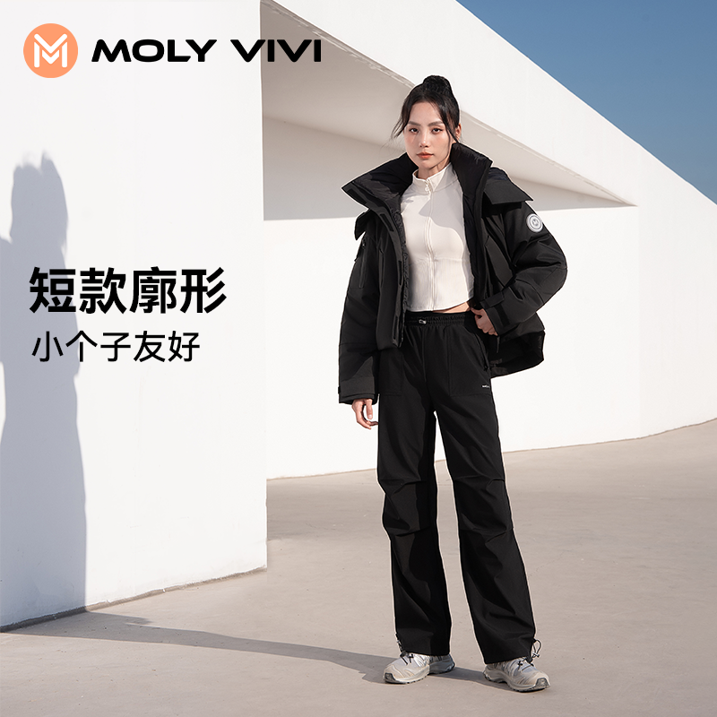 MOLYVIVI加厚羽绒服女白鸭绒秋冬新款工装风可拆卸帽短款保暖外套-图3