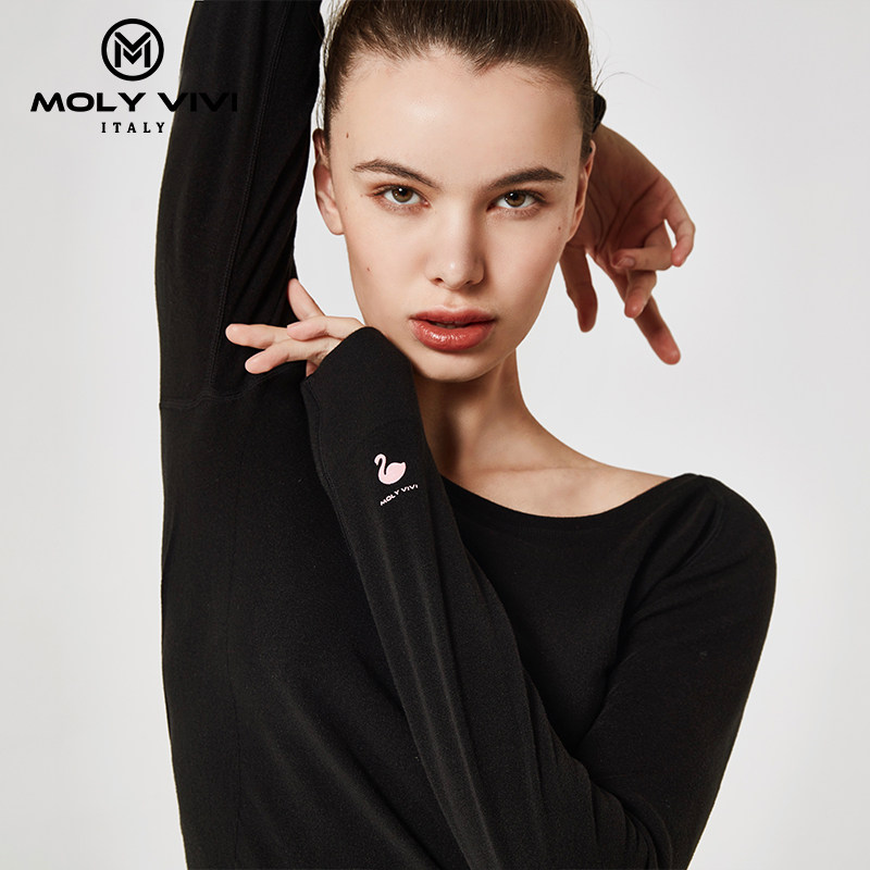 MOLY VIVImolyvivi魔力薇薇天鹅衣长袖高弹袖口温感logo保暖上衣