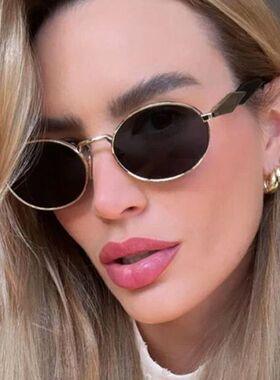 赛博朋克未来感椭圆形太阳眼镜男女潮复古金属框圆脸显瘦嘻哈墨镜