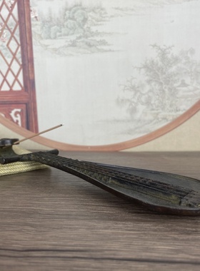 做旧仿古铜老包浆琵琶线香插摆件 复古中式书房茶室桌面装饰摆件