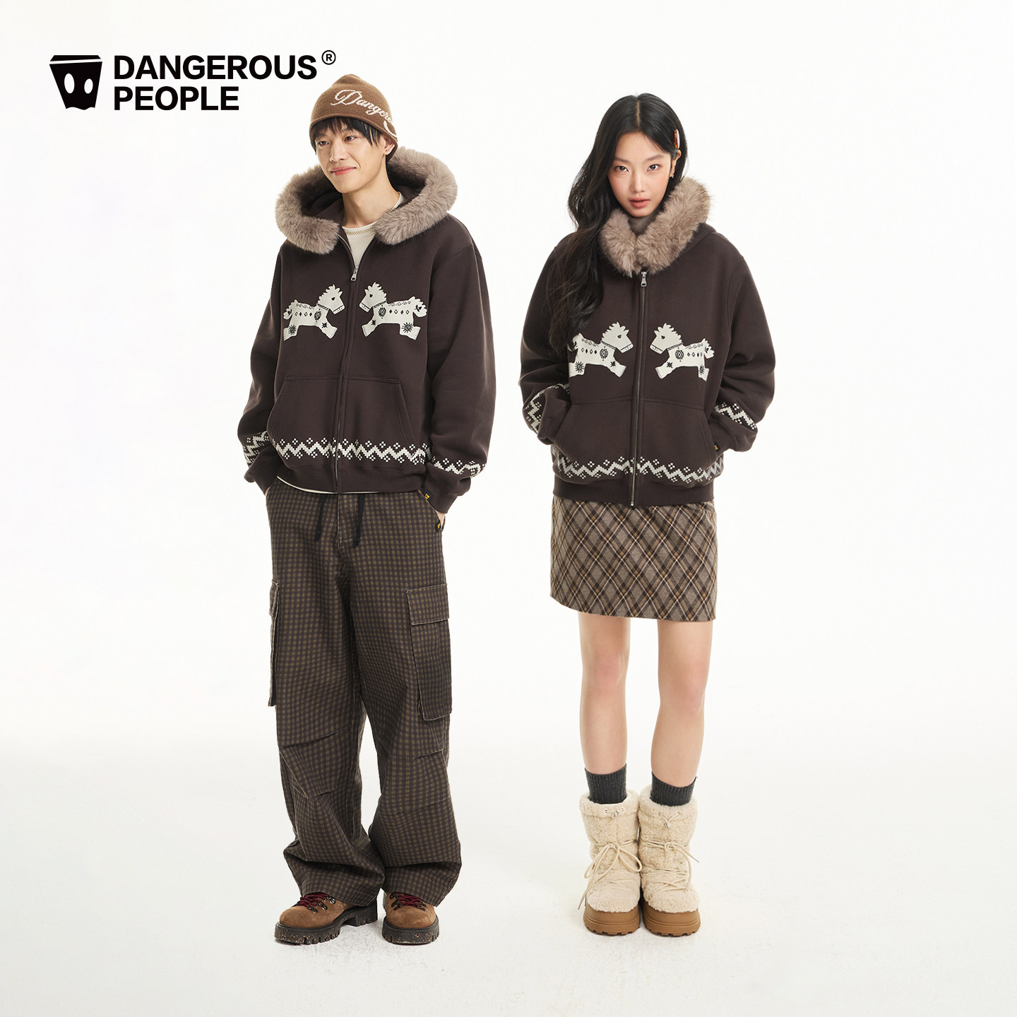 Dangerouspeople薛之谦dsp民族风小马毛领连帽卫衣加绒开衫外套 - 图1