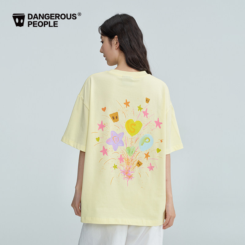 Dangerouspeople薛之谦dsp烟花涂鸦T恤夏季潮牌全棉情侣百搭短袖 - 图3